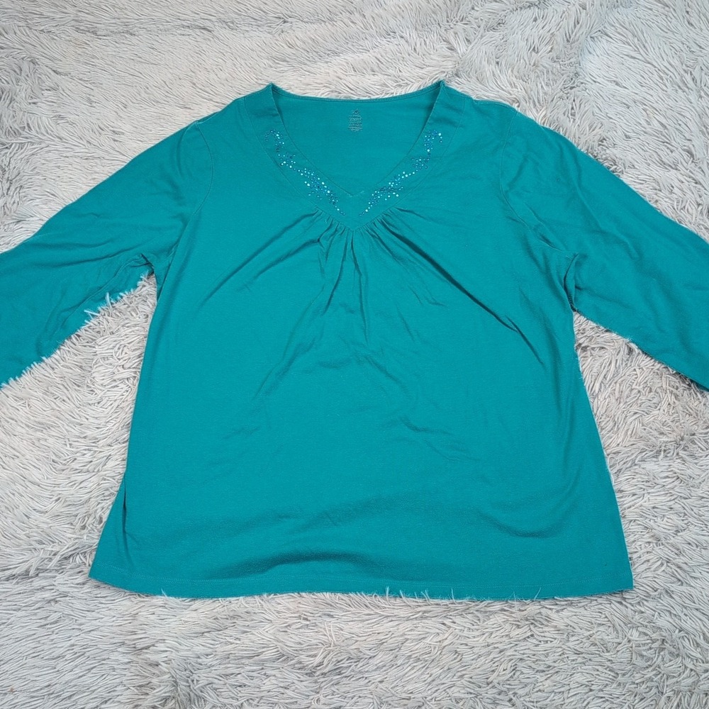 Bobbie Brooks Shirt Womens 1X Teal Top Lightweight Sparkly Soft Comfort Casual